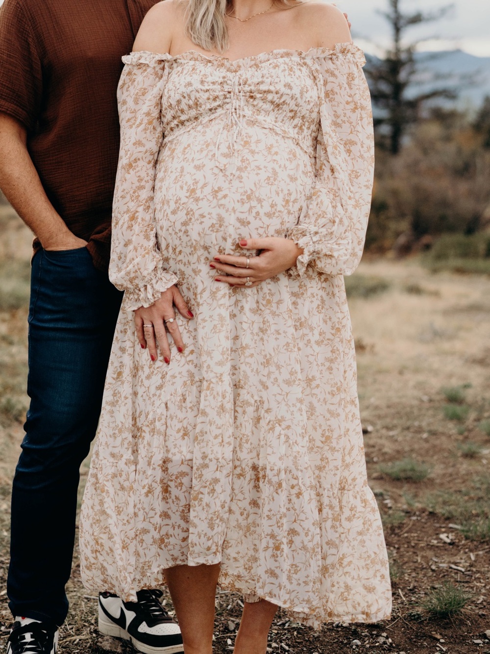 &Merci Cream and Fan Floral Smocked Midi Dress